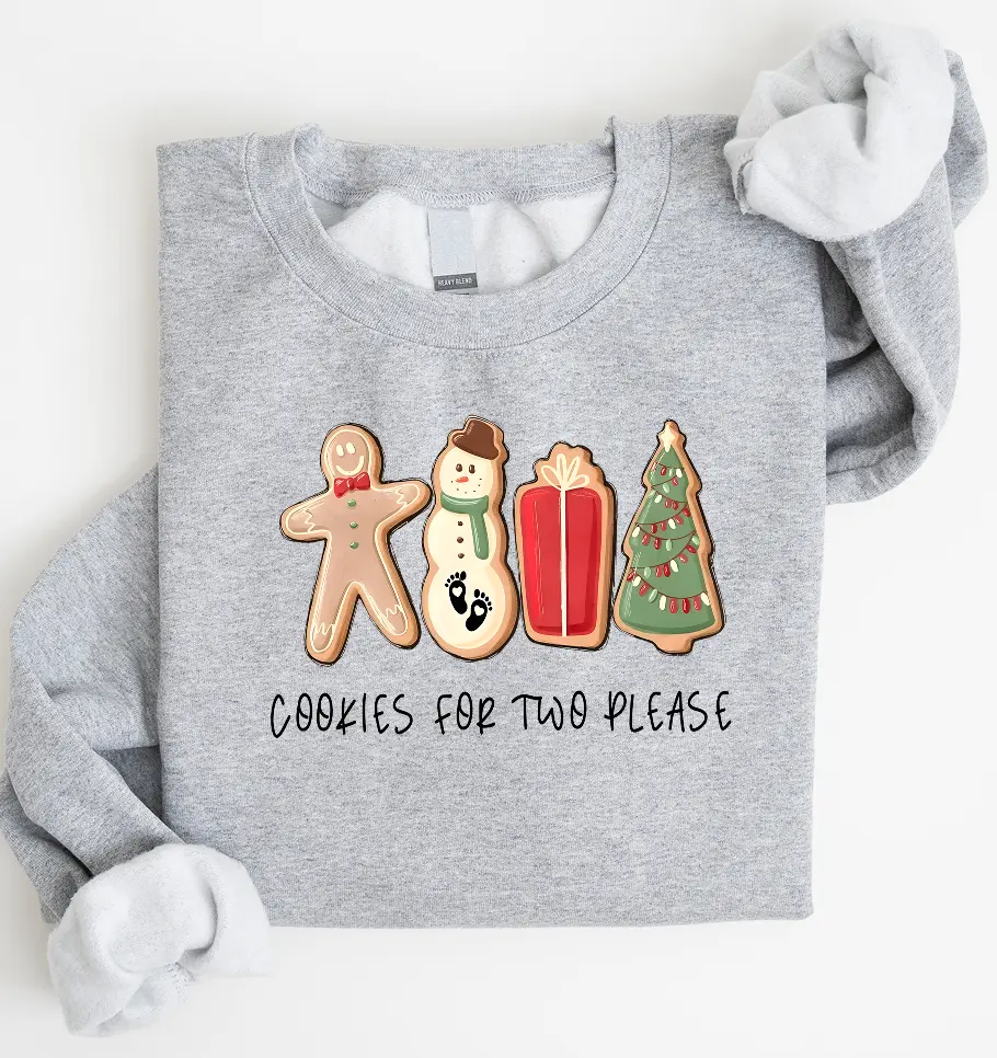 Christmas Cookies For Two Please Pregnancy Announcement Christmas Sweatshirt, Pregnancy Reveal Christmas Sweater, Maternity Christmas Shirt