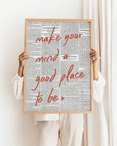 [SALE UP TO 50% + FREE SHIP]  Make Your Mind A Good Place To Be Vintage Newspaper Motivational Wall Art – Framed Inspirational Quote Print, Retro Typography Poster