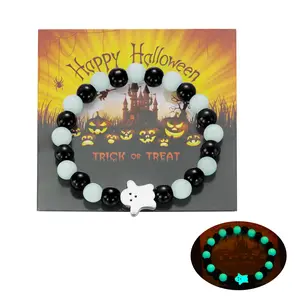 Halloween Luminous Ghost Beaded Bracelet For Women Glow In The Dark Cartoon Pumpkin Night Light Beads Bangle Party Jewelry Gifts