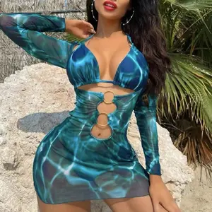 Women’s 3-Piece Swimsuit Set – Bikini Top, Bottom & Long Split Cover-Up Skirt (2025 Collection)