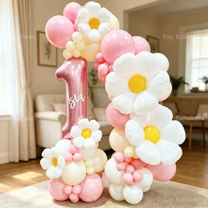 78-Piece Daisy Theme Number Balloons Set, 32-Inch Pearl Color Numbers 0-9, Daisy Aluminum Foil, Powder Latex Balloons, Party Decorations