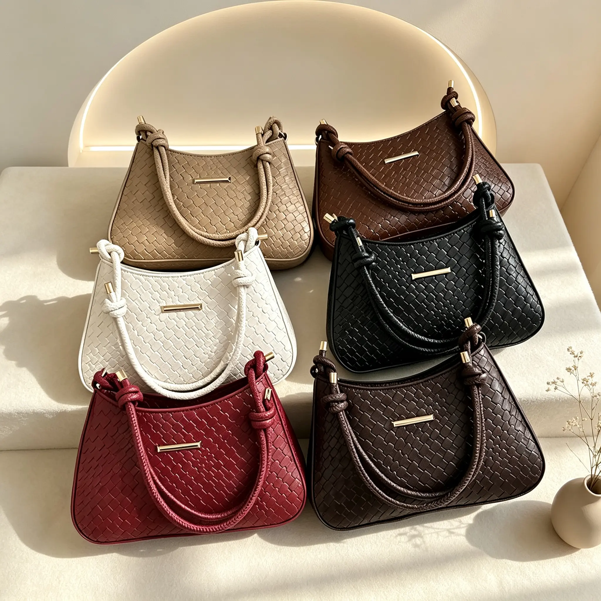 Vintage Classic Leather Underarm Bag for Women, Woven Texture Lightweight Casual Shoulder Bag, Minimalist Everyday Baguette Bag for Work and Daily Use
