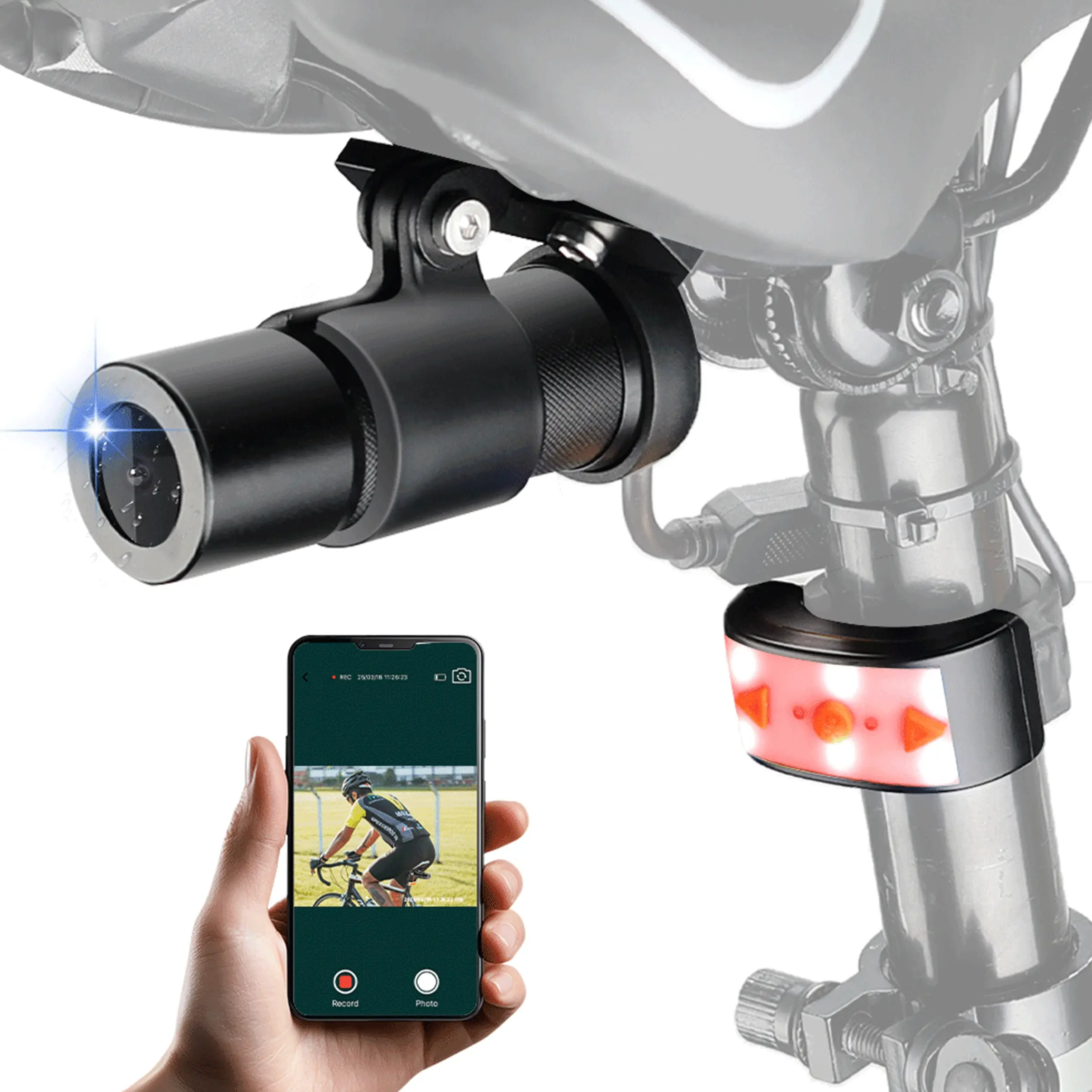 VSYSTO WiFi Bicycle Rear View Camera with Tail Light, Outdoor, Intelligent Vibration Detection Power on/off, HD 1080P Starlight Night Vision 150° Wide Angle Lens, Waterpoof Bike Dash Camera, Loop Recording, G-Sensor, Dashcam