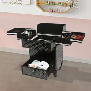 Rolling Nail Case Wheeled Manicure Storage Case Polish Organizer Professional Makeup Trolley for Studio or Travelling Nail Technician Artists Cosmetologist Stylist