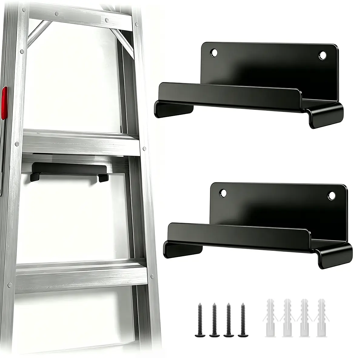 2pcs Ladder Hooks Wall Hanger, Heavy Duty Steel Wall Mount Storage Hanger For Garage Wall, Suitable For Folding Ladders, Step Ladders, Extension Ladders, Folding Chairs And Patio Furniture, Garage Organization Rack