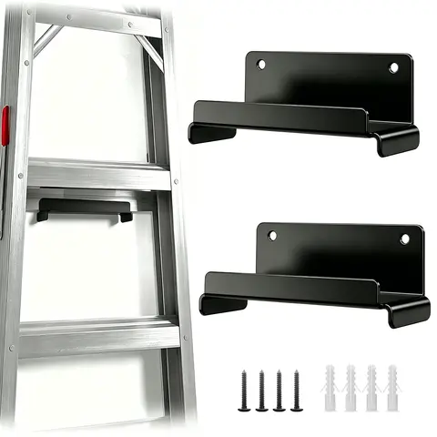 2pcs Metal Wall Mount Steel Ladder Hook Organiser Sets - Bulky Items Hanging Garage Tool Organizer, Sturdy Heavy-Duty, Slip-Resistant Surface, Easy Installation, Strong Support, Efficient Organization, Fits Folding/Step/Extension Ladders & Folding Chairs