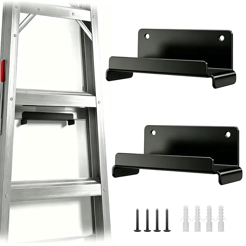 2pcs Metal Wall Mount Steel Ladder Hook Organiser Sets - Bulky Items Hanging Garage Tool Organizer, Sturdy Heavy-Duty, Slip-Resistant Surface, Easy Installation, Strong Support, Efficient Organization, Fits Folding/Step/Extension Ladders & Folding Chairs