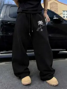 California Palm Tree Wide-Leg Sweatpants | High Street Trend Loose Casual Pants