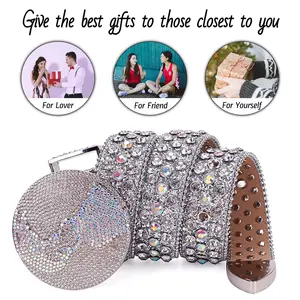 "Planet Round Buckle Rhinestone Belt - Sparkling Wide Unisex Belt for Parties | Full Crystal Glam Design (Men & Women)"