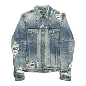 Amiri Bandana Distressed Denim Jacket Indigo Black
