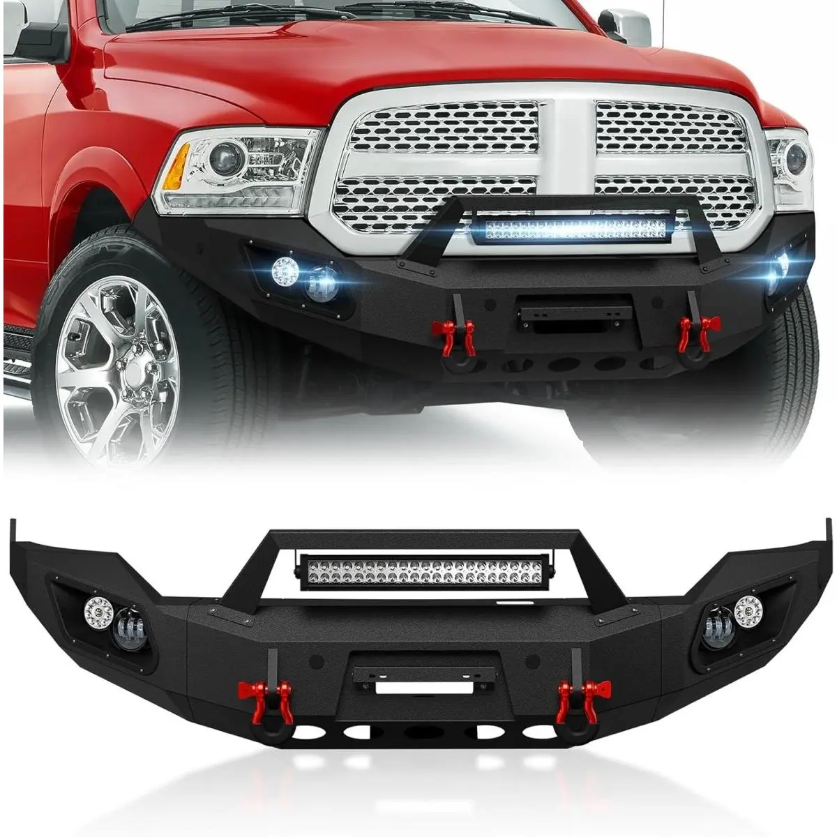 【Yzona】Front Bumper with Winch Plate, Truck Exterior Car Accessory for 2013-2018 Dodge Ram 1500 (Exclude Rebel) & 2019-2024 Ram 1500 Classic, Car Accessories