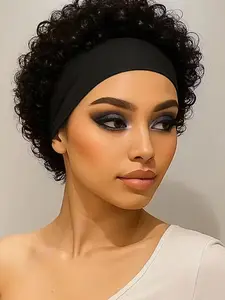 Women's Short Pixie Cut Human Hair Headband Wig, Straight & Curly Waves Design, Natural Look for Daily Wear, Human Hair Wigs, Coily Textured Wigs, Natural Looking Wig