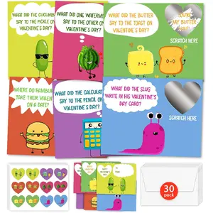 Funny Joke Valentine's Day Cards for Kids Classroom, 30 Pack Valentine Cards with 36 Stickers & 30 Envelops, Valentines Gifts for Boys Girls