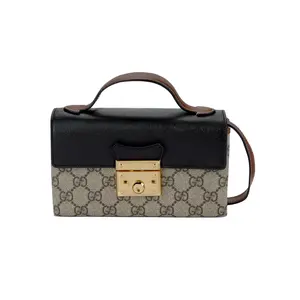 Gucci Padlock Mini Crossbody Bag for Women – Ebony/Black Canvas and Leather with Gold-Tone Lock Detail