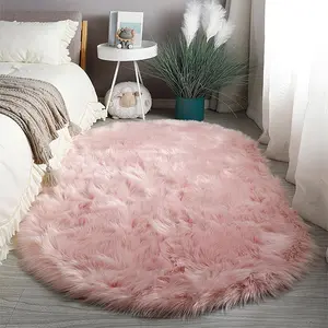 Casual Solid Color Wrinkle Resistant Plush, 1 Count Faux Fur Non-Slip Creative Oval Soft Fluffy Area Rug For Living Room, Indoor Bedroom Decor