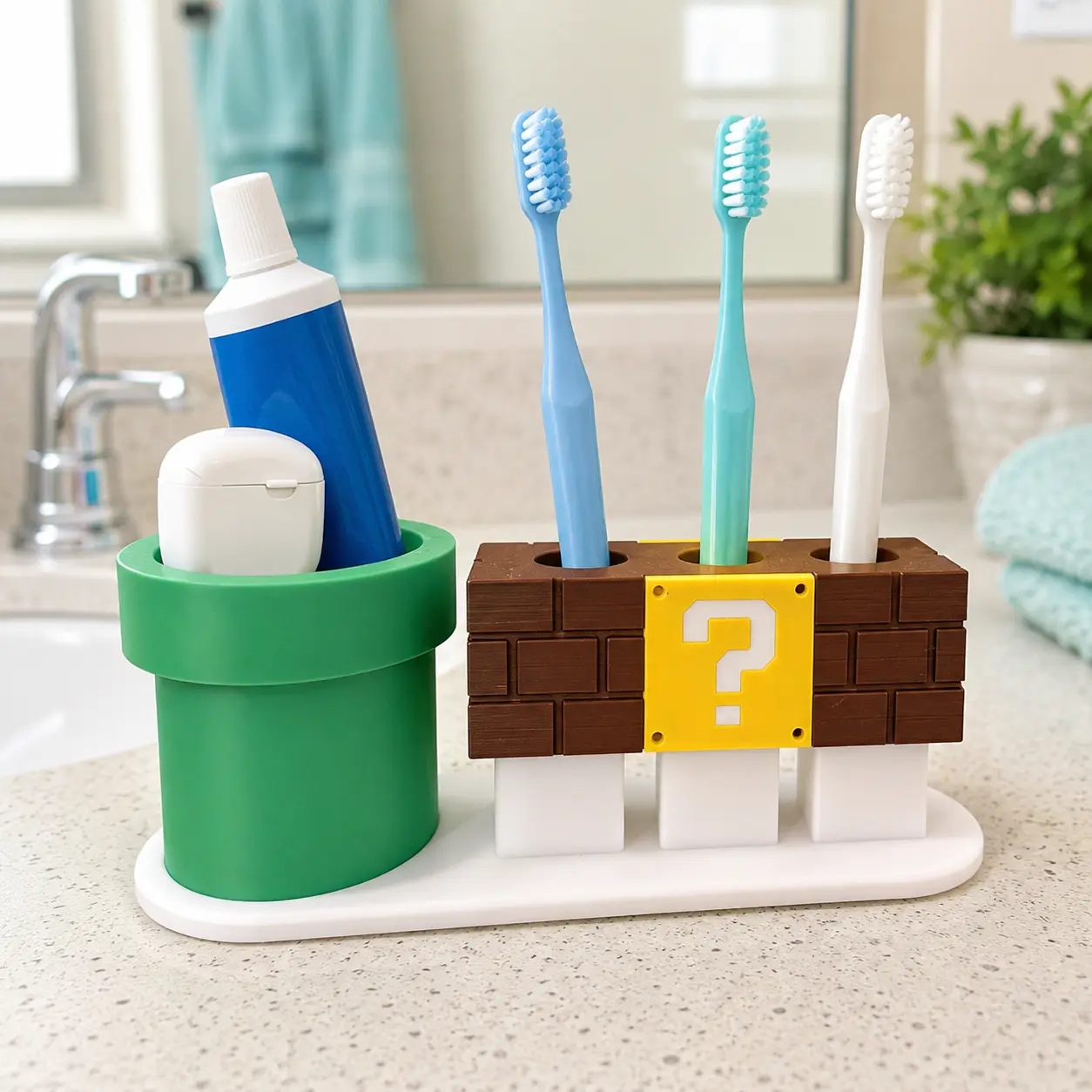 Mario Themed Bathroom Mystery Block Organizer, Multi-Functional Toothbrush Holder for Home Bathroom Supplies