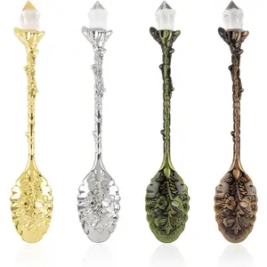 , 4 Pack Retro Coffee   Spoon Antique Alloy Carved Spoons for Tableware 4 Colors
