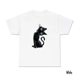 Black Cat T-Shirt – Cute Cartoon Cat with Big Blue Eyes Graphic Tee, Funny Cat Lover Shirt, Unisex Casual Cotton T-shirt