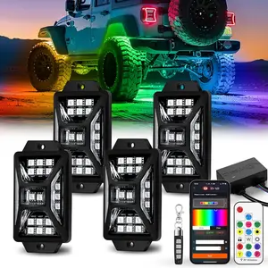 4 Pods Five Sided RGB Rock Lights for   UTV SUV ATV Golf Cart, Multi Chasing Color App/Remote Control Led Rock Lights with Music Mode,  Exterior Underglow Kits for