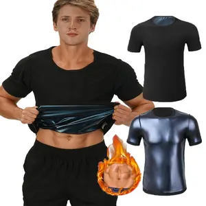 Men Sauna Shirt Sweat Suit Short Sleeve Compression Waist Trainer T-Shirt Body Shaper for Gym Workout Sports Exercise Shapewear Active Top Athletic Techwear