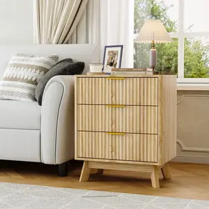 Nightstand with 3 Drawers – 23.6" Wide Wood Bedside Table for Small Spaces, 35 Lbs Drawer Capacity, 5.9" High Legs for Easy Vacuuming, Modern Bedroom End Table