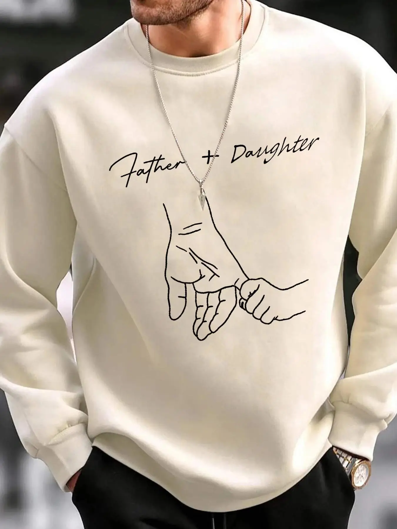 Men's Letter & Hands Print Graphic Sweatshirt, Loose Casual Long Sleeve Crew Neck Pullover for Fall & Winter, Fall Sweatshirts, Men's Clothes for Dail