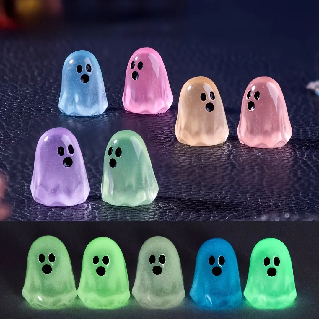 25 Piece Random Cute Glowing Ghost DIY Decoration Pendants, Mini Micro Landscape Holiday Accessories, Adorable Bead Ornaments