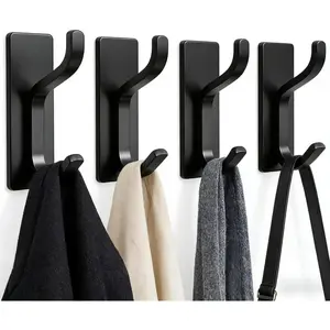 Adhesive Wall Hooks for Coat and Towel Wall Mount Rack, Wall Hooks for  Robes, Bags, , and Towels,  Hanger Stick  Wall and Door(Black, 4 count)