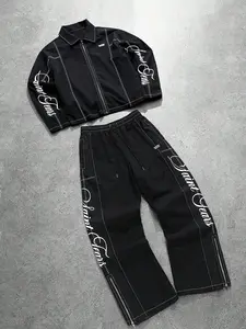 Men's 2pcs Classic Fashion Set with Zipper Collar Long Sleeve Shirt, Casual Elastic Waist Pants, Lightweight Breathable Sporty Design for Summer Holidays, Outfit