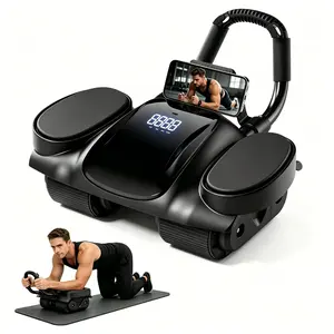 4-Wheel Auto Rebound Ab Roller with Digital Fitness Tracker, Phone Holder & Elbow Support, Smooth Core Trainer for All Levels Home Gym