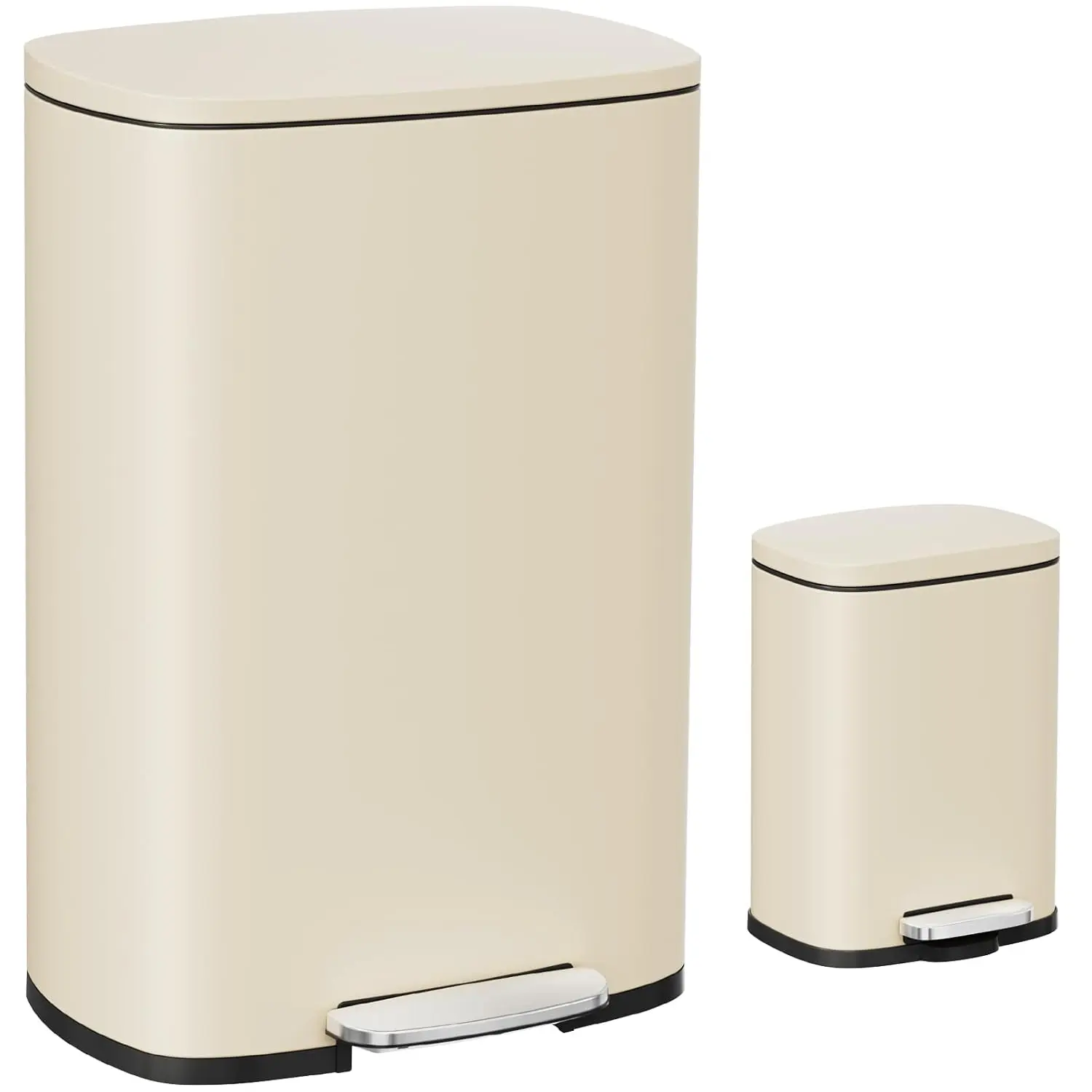 Arlopu 13.2 gal +1.3 gal Rectangular Step Garbage Can Stainless Steel，Kitchen Trash Can with Lid, Stainless Steel Garbage Bin, with Removable Plastic Inner Bucket, Fingerprint-Proof, Lid Dustbin, for Kitchen Home