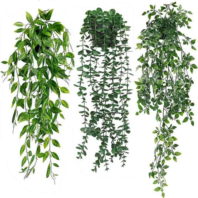 3 Pack Lightweight Fake Indoor Plants Leaf Set - Decorative Artificial Hanging Potted Greenery for Home, Office, Balcony Decor (Home Improvement, Garden Supplies, Garden Pots & Planters)