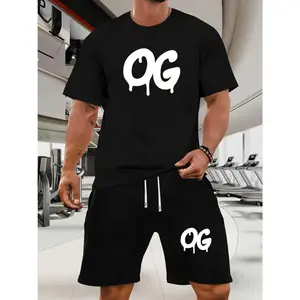 OG Mens Casual Summer 2 Piece Outfit Matching T Shirt and Shorts Set Tracksuit Style Activewear Loungewear Lightweight Comfortable for Men Beachwear Vacation Street Fashion Streetwear Menswear Clothes Formal