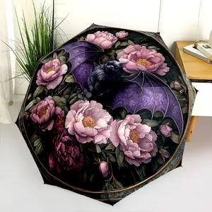 Bats and flowers (4) New printed universal umbrella, automatic folding umbrella, portable foldable travel umbrella, outdoor umbrella, Black Friday, Christmas, and birthday gift.