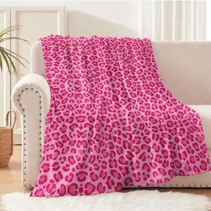 1PC Leopard pattern Cheetah arts Pink Blanket Flannel Thin blankets for Home Office Travel Camping Perfect gifts four season use Applies to Super soft  decorative sofa/sofa/bedroom
