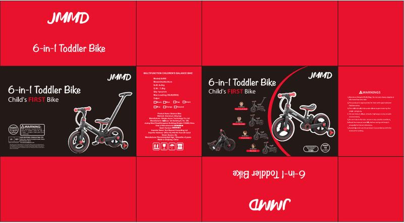 【ChristmasGifts】JMMD Multi-Functional 6-in-1 Toddler Bike for 18-60M Baby Balance Bike with Training Wheels, Pedals & Push Handle | Ride-On Toy with Brakes & Kickstand | First Birthday Gift for Baby Boys & Girls