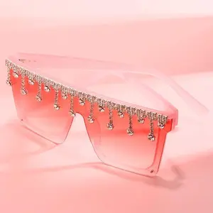 Stevvex Oversized Crystal Rhinestone Flat Top Sunglasses – UV400