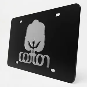 Premium 3D Cotton Boll License Plate - Silver Mirror Chrome Acrylic on Matte Black Aluminum - Heavy Duty Luxury Truck Accessory - Made in USA