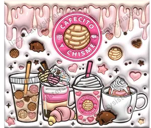 3D Cafecito y Chisme pink sublimation Tumbler Wrap Print