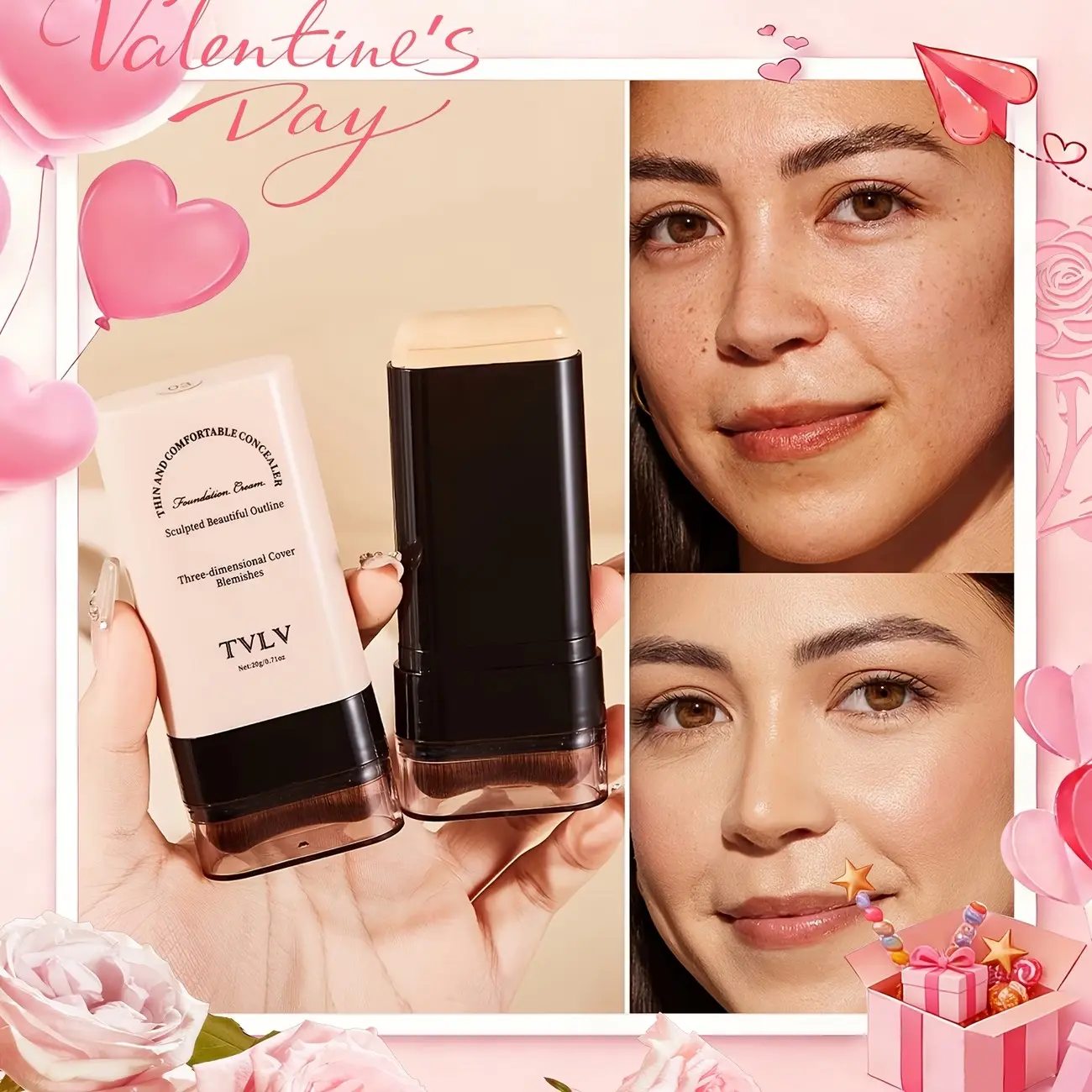 2-in-1 Concealer And Foundation Stick, Concealer Foundation Hybrid, Under Eye Concealer, Multi Use Concealer, Covers Dark Circles And Blemishes, Waterproof And Sweat-Resistant, Creates Flawless-Looking Makeup, The Perfect Valentine'S Day Gift, Cosmetic