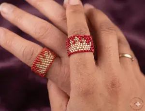 Peyote Bead Ring "Crown Design" - Traditional Peyote Style Beading Rings for Couples, King and Queen, Available in All Sizes, Made to Order, 2 Business Days Shipping