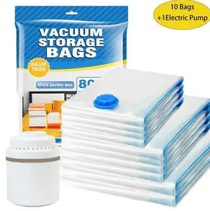 Travel Vacuum Bags with Electric Pump,  Vacuum Seal Space Saver Compression for Clothes Clothing Vacuum Seal Bags with Hand Pump for Comforters, Blankets, Bedding, Pillows and Clothes