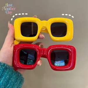 Funky Puffy Square Sunglasses - Oversized Inflated Frame Sun Glasses, Bold Color Statement Shades, Perfect for Streetwear & Festival Photos