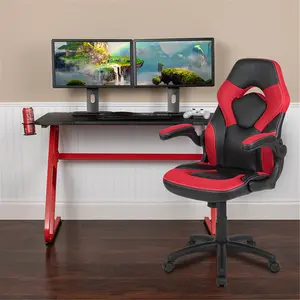 Flash Furniture BLN-X10RSG1030-RD-GG 23.75 in. Gaming Desk & Racing Chair Set with Cup Holder & Headphone Hook, Red & Black