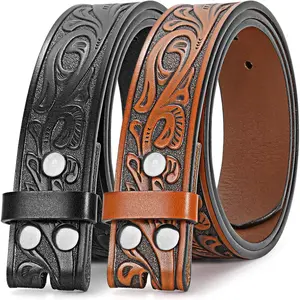 2 Pack Western Leather Belt Strap for Men Women Cowboy Cowgirl Leather Mens Belts for Jeans  Belt without Buckle