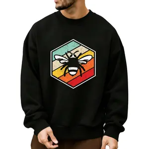 Unisex Honey Bee Graphic Long Sleeve Sweatshirt – Casual Round Neck with Bee & Honeycomb Design, All-Season Comfort, S-XXXL for Outdoor & Everyday Wear
