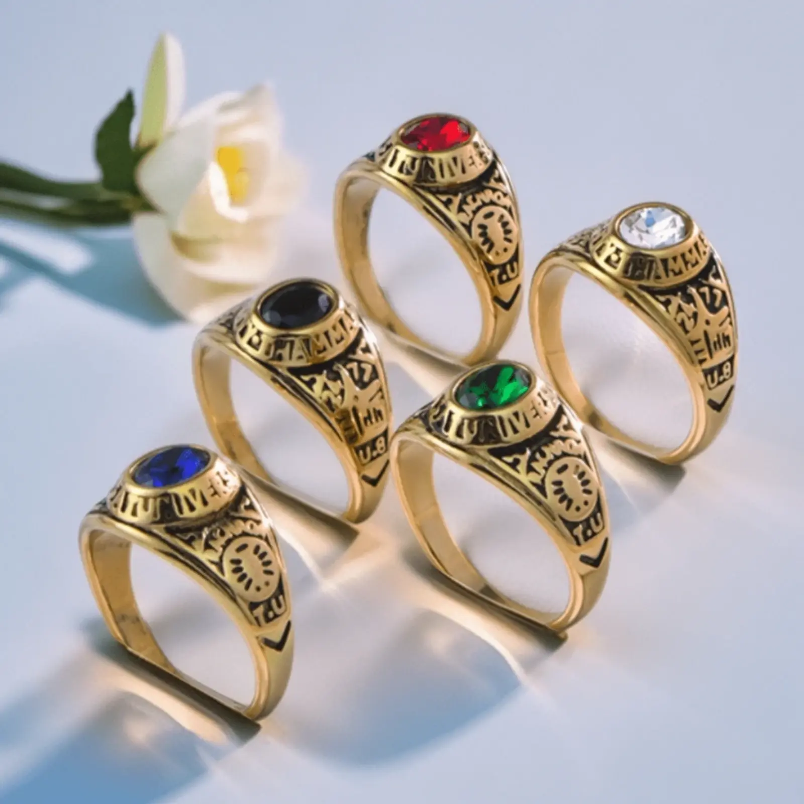 Men's ring, 18k gold plated, with geometric pattern and nautical design, suitable as a wedding or birthday gift.