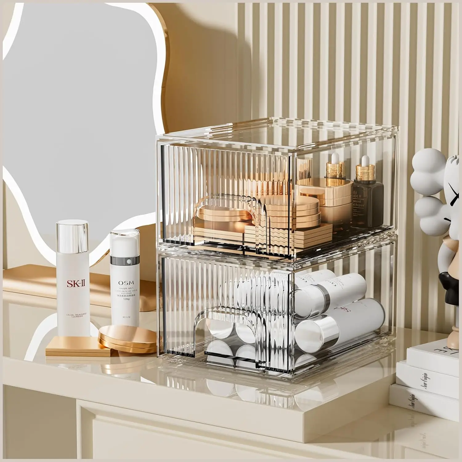I 2 Pack Clear Stackable Storage Drawer, Acrylic Drawer, Cosmetic Organizer, Plastic Organizer for Dresser, Under, Kitchen Cabinet, Pantry, Home Organization and Storage
