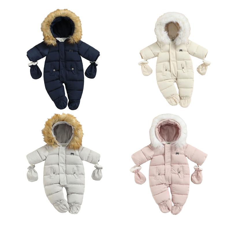 Baby Winter Snowsuit Infant Coat Romper Warm Outwear Hooded Puffer Jacket Footie Jumpsuit Bodysuit Boys Cotton Blend Multi-color Casual Outfit