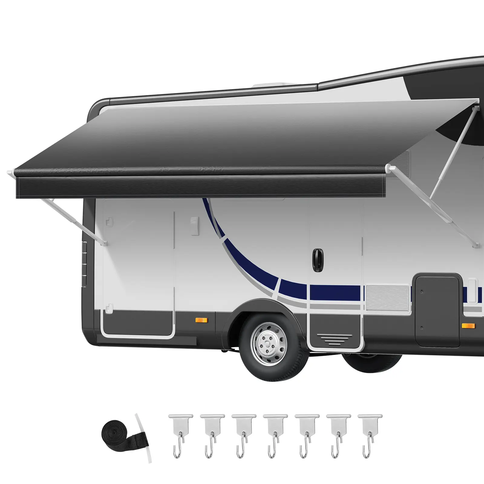 RV Awning Fabric Replacement, 15' (Fabric 14'2") 18 oz Heavy-Duty Weatherproof Vinyl Camper Awning Replacement, UPF50+ Protection Waterproof Outdoor Canopy for RV, Motorhome, Trailer, Black Fade